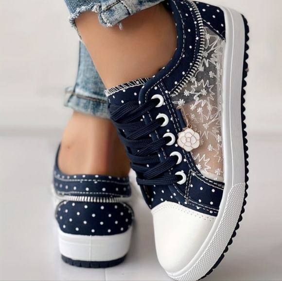 VVPIK Mesh Lace Polka Dot Mixed Media Sneakers Tennis Shoes, Sz 8 - Picture 1 of 13